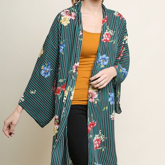 Green Umgee Drape Cardigan Shawl Kimono Duster - Picture 3 of 4